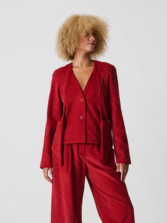 Sally Jacket (Dusty Red & Coal Black) - La Femme Rousse
