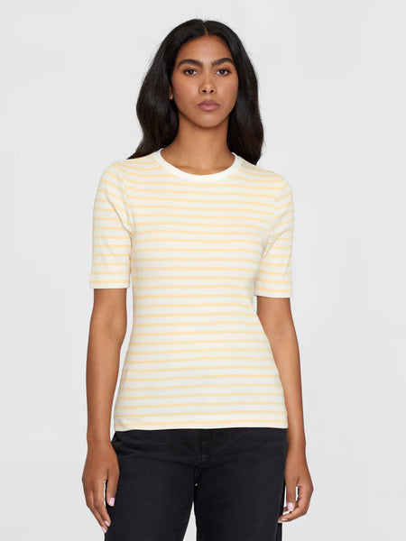Striped Rib T-shirt (Yellow Stripe)  - Knowledge Cotton Apparel
