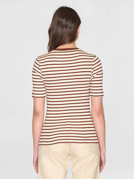 Striped Rib T-shirt (Brown)  - Knowledge Cotton Apparel