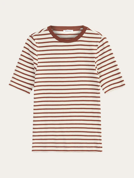 Striped Rib T-shirt (Brown)  - Knowledge Cotton Apparel
