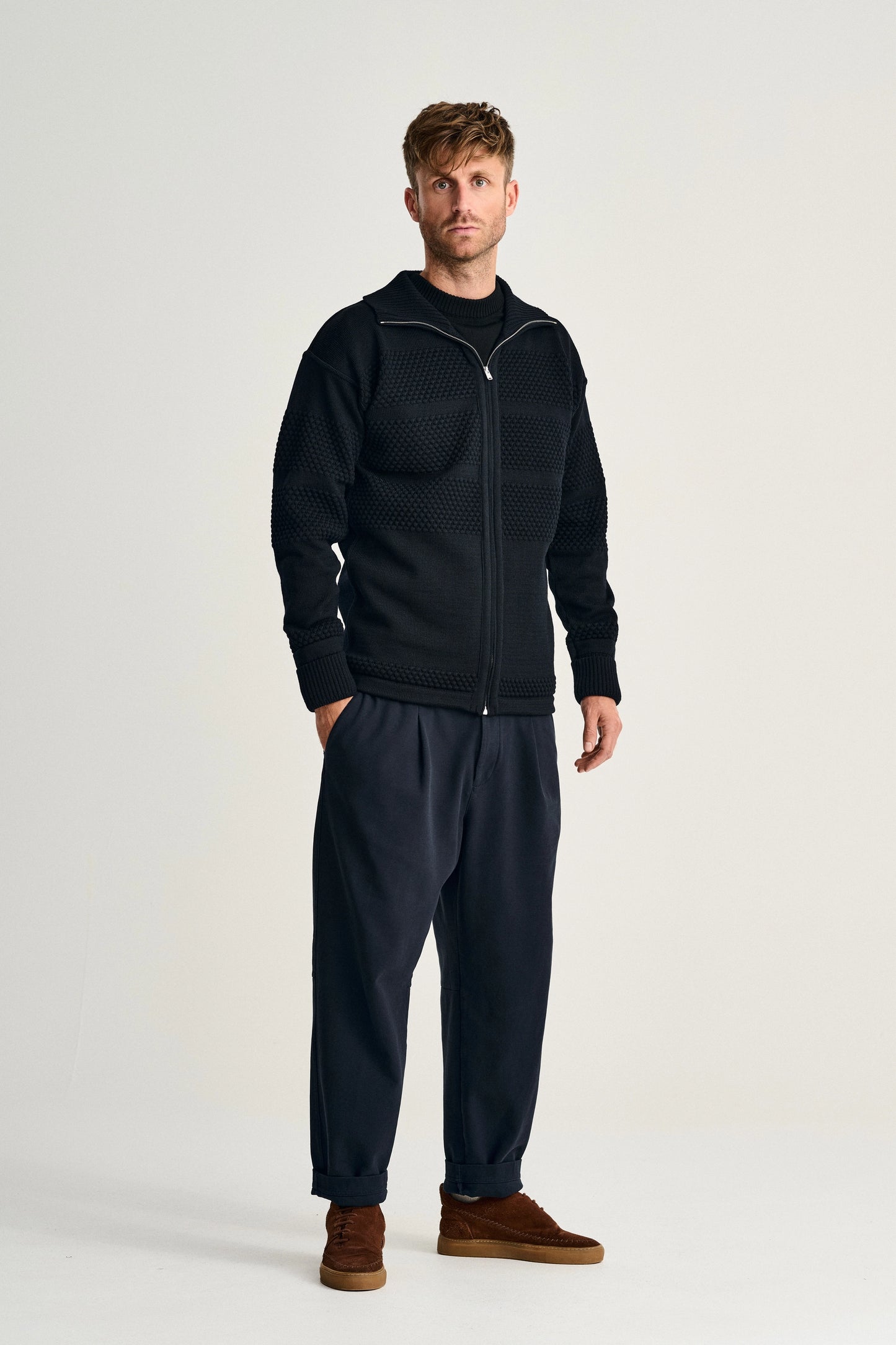 Fisherman Full Zip Sweater (Navy Blue) - S.N.S Herning