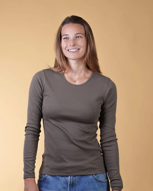 Rib Women's LS T-Shirt /Mossy Bark