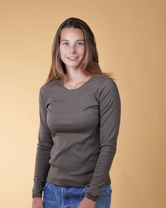 Rib Women's LS T-Shirt /Mossy Bark