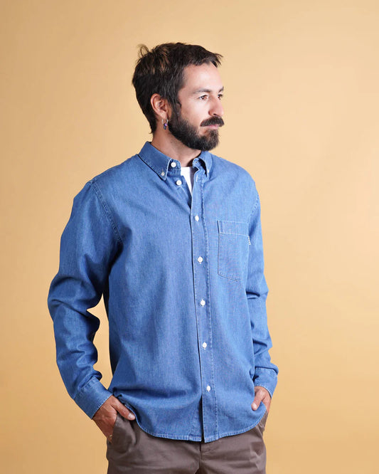 CHAMBRAY MEN'S BD SHIRT NINETIES BLUE - RES-RES