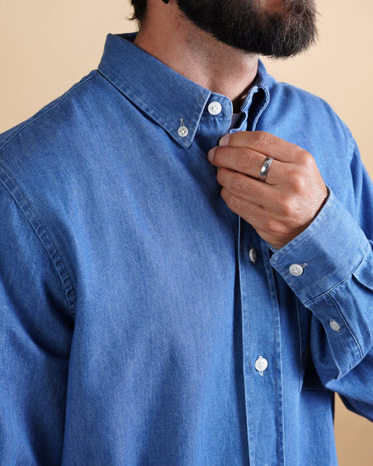 CHAMBRAY MEN'S BD SHIRT NINETIES BLUE - RES-RES