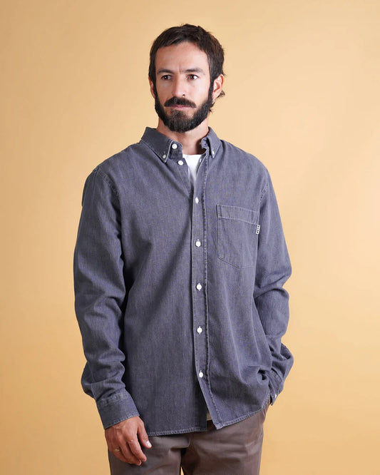 CHAMBRAY MEN'S BD SHIRT WASHED GREY - RES-RES