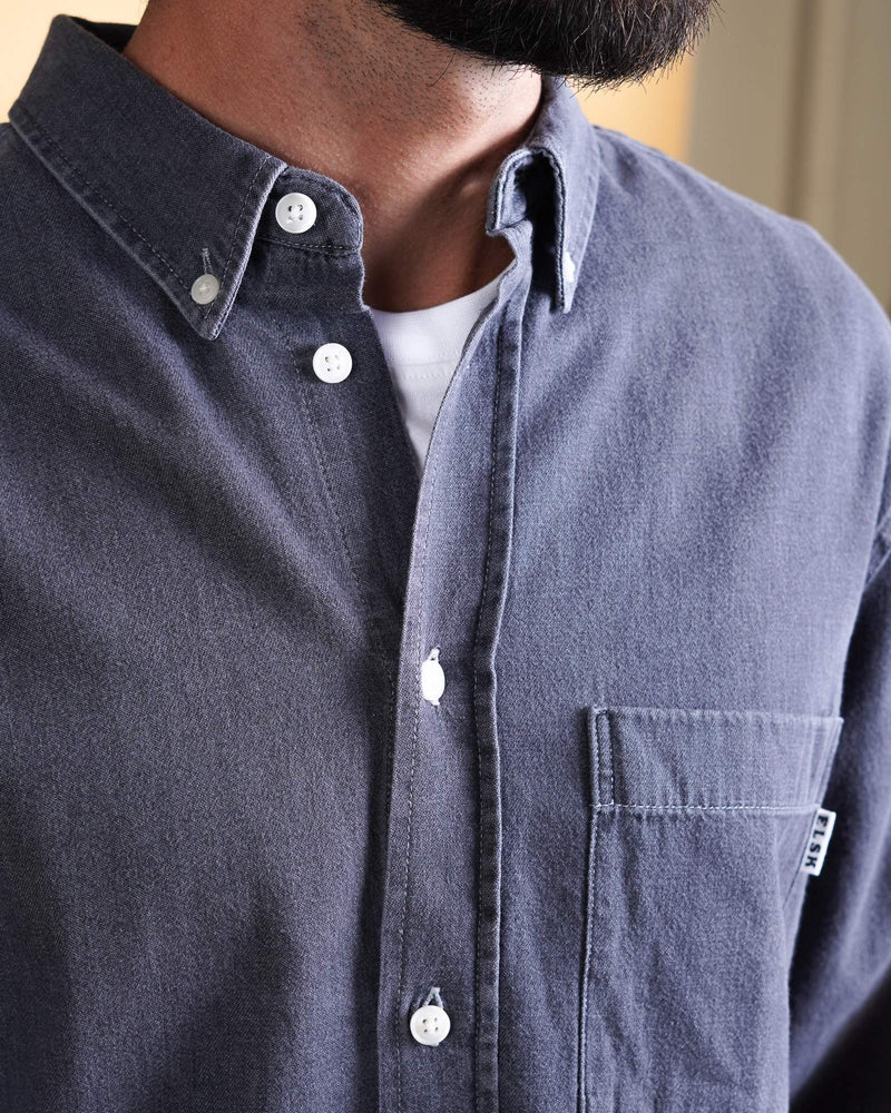 CHAMBRAY MEN'S BD SHIRT WASHED GREY - RES-RES