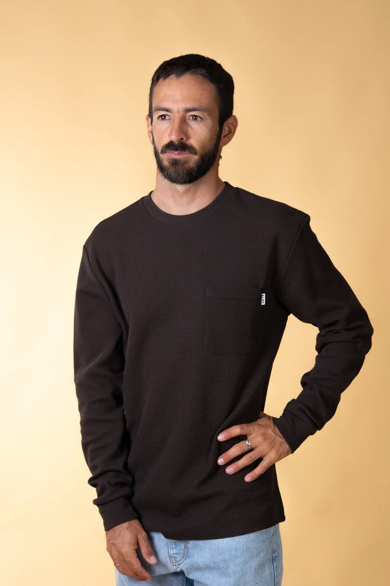 Waffle Men's Pocket Longsleeve Soil Brown - RES-RES