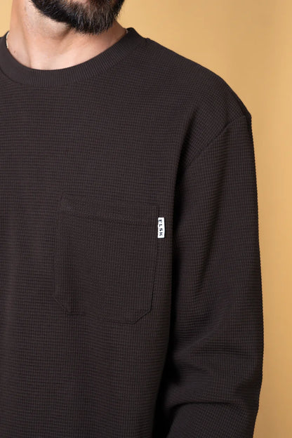 Waffle Men's Pocket Longsleeve Soil Brown - RES-RES