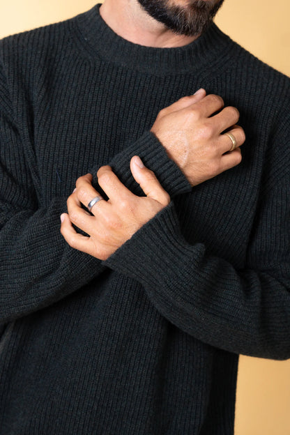 Roundneck Mens Recycled Wool Knit /Dark Green
