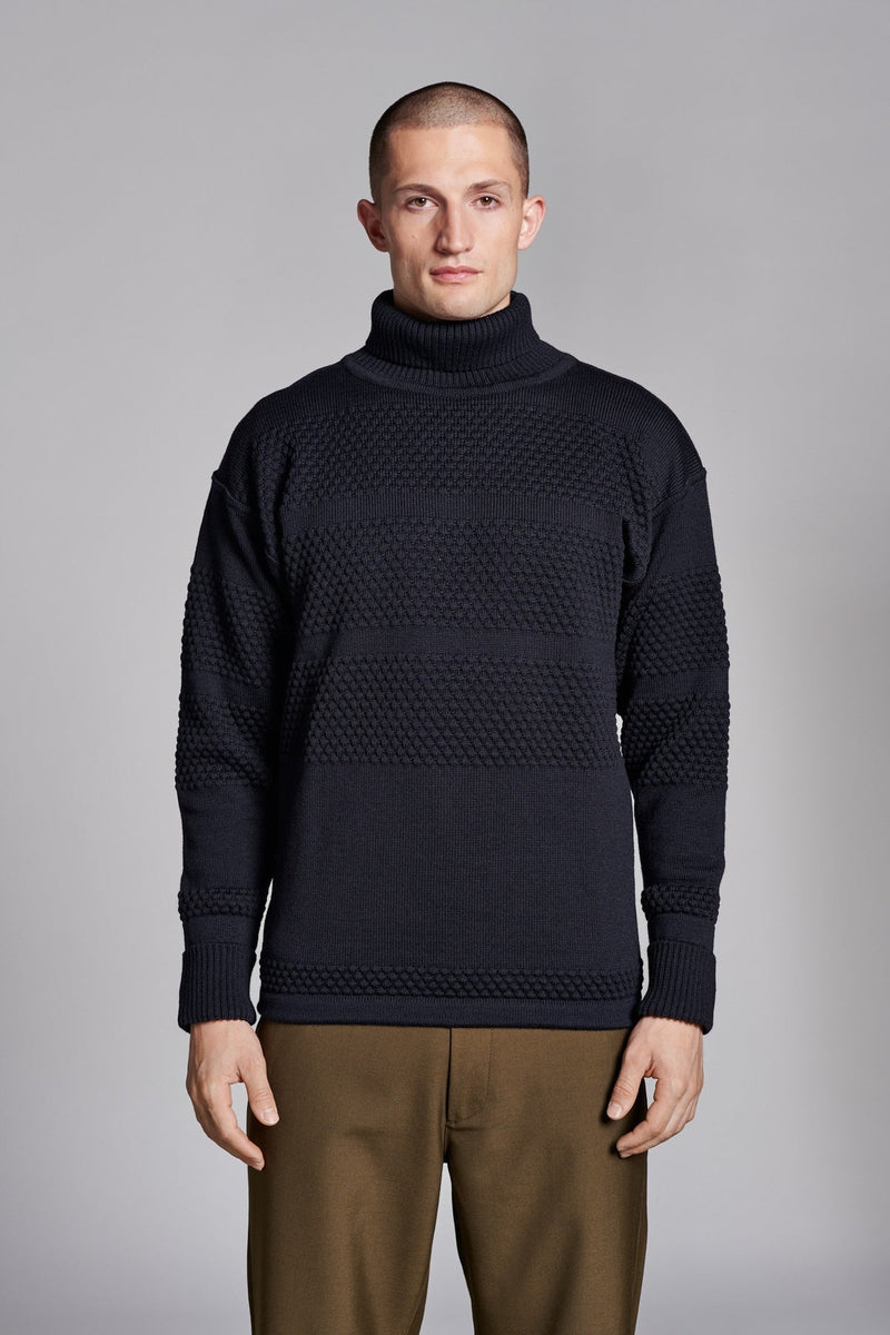 Fisherman Sweater Turtleneck (Navy Blue) - S.N.S Herning