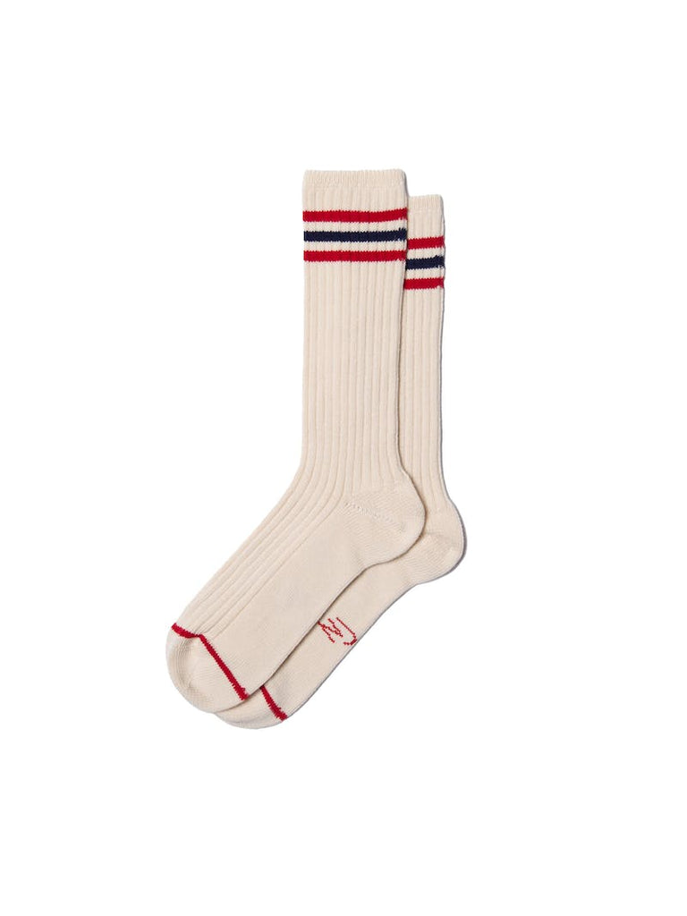 Womens Tennis Sock Stripe (Offwhite/red) - Nudie Jeans
