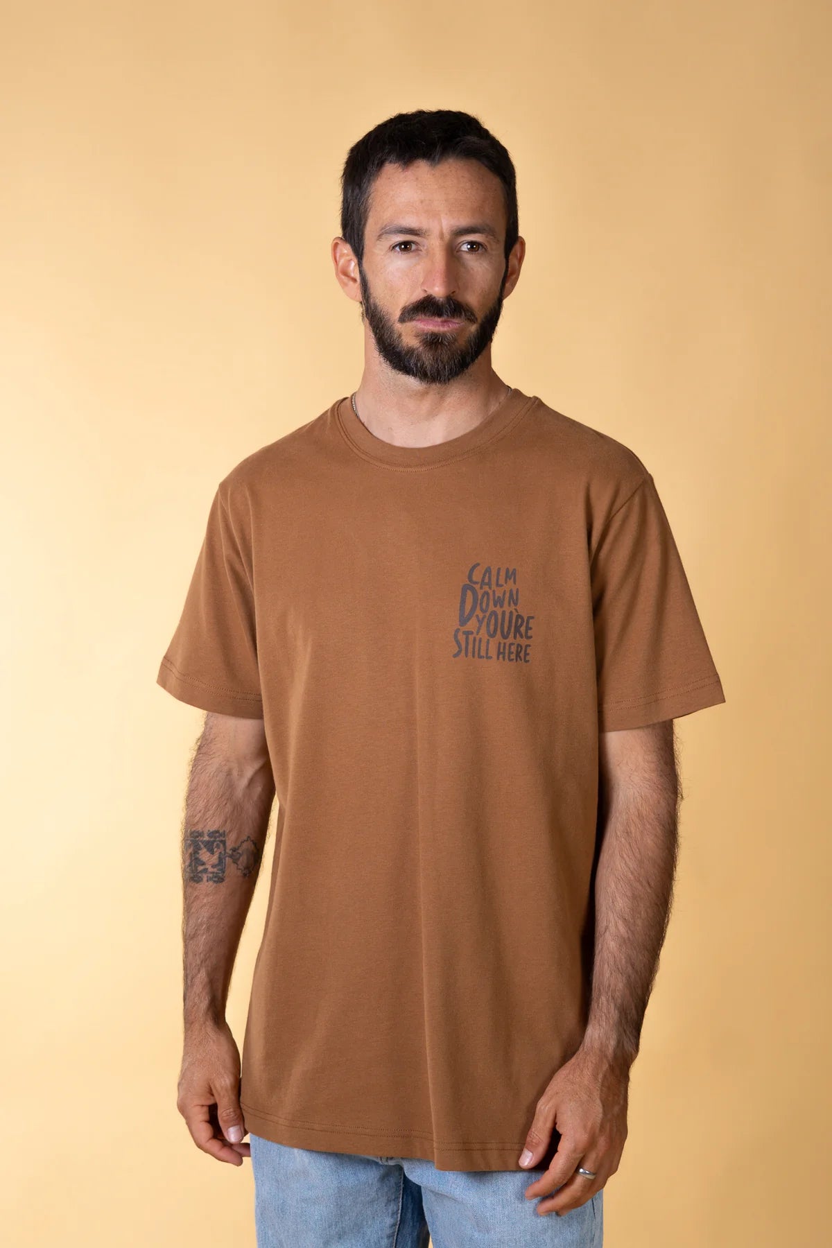 Calm Down CH Mens Brushed T-Shirt /Hazel Brown
