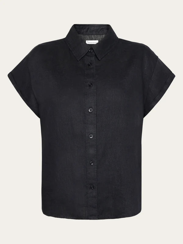 ASTER Fold Up Short Sleeve Linen Shirt - GOTS/Vegan (Black Jet)