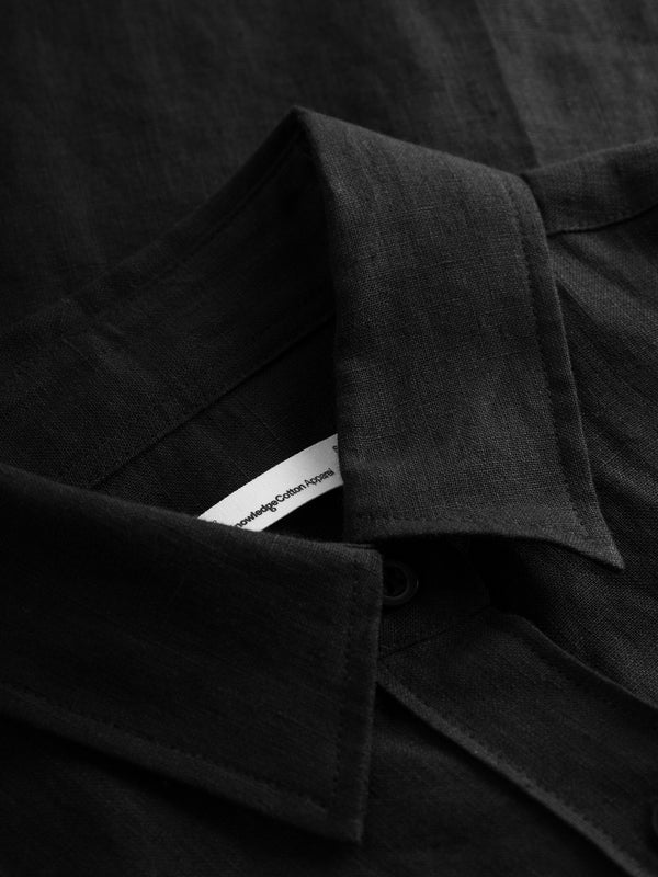 ASTER Fold Up Short Sleeve Linen Shirt - GOTS/Vegan (Black Jet)