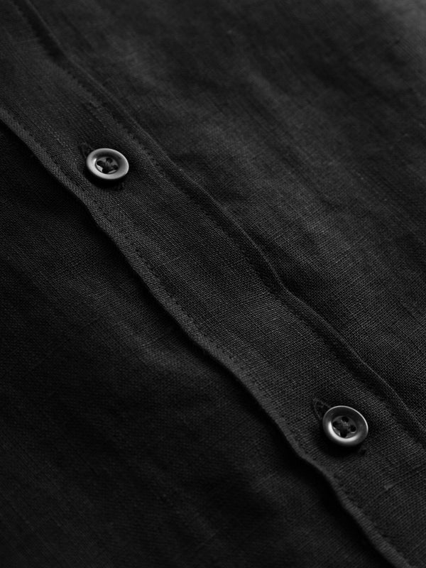 ASTER Fold Up Short Sleeve Linen Shirt - GOTS/Vegan (Black Jet)