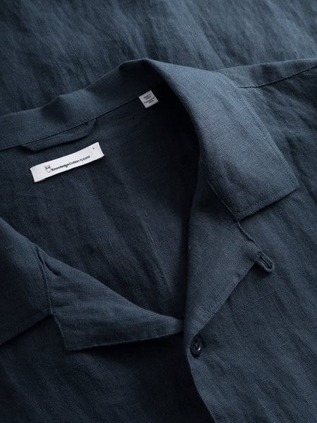 Box Short Sleeve Linen Shirt (Total Eclipse) - Knowledge Cotton Apparel