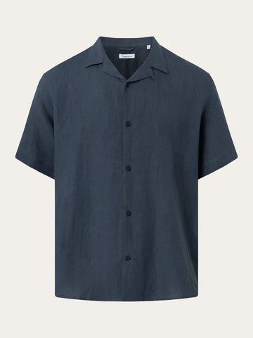 Box Short Sleeve Linen Shirt (Total Eclipse) - Knowledge Cotton Apparel