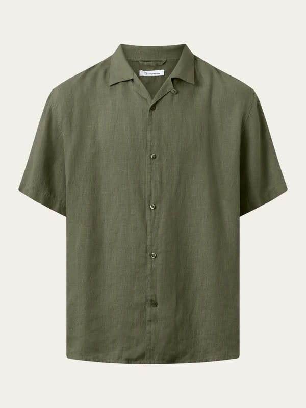 Box short sleeve Linen Shirt - GOTS/VEGAN (Burned Olive)