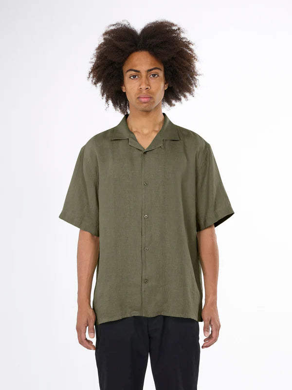 Box short sleeve Linen Shirt - GOTS/VEGAN (Burned Olive)