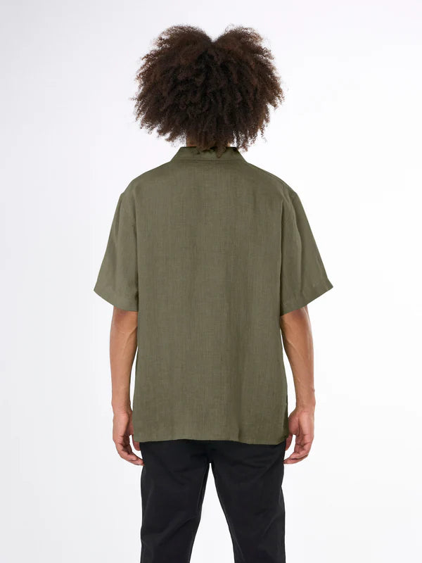 Box short sleeve Linen Shirt - GOTS/VEGAN (Burned Olive)