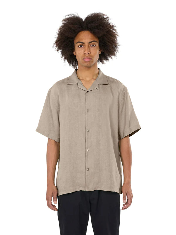 Box Short Sleeve Linen Shirt (Feather Gray) - Knowledge Cotton Apparel