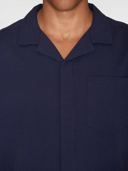 Box Short Sleeve Seersucker Shirt (Night Sky) - Knowledge Cotton Apparel