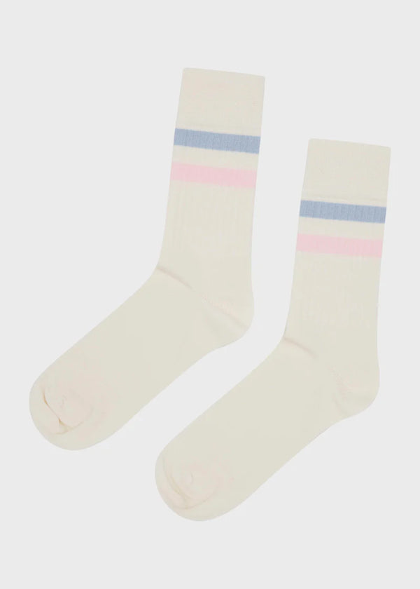 Retro Cotton Sock (Cream/light blue/rose) - Klitmøller Collective