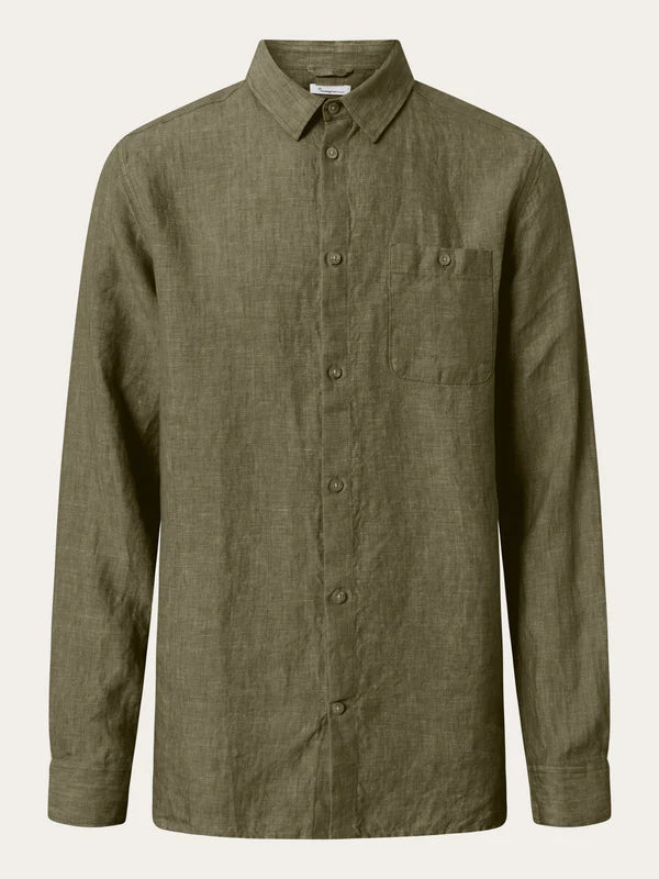 Regular Linen Shirt - GOTS/VEGAN (Burned Olive)