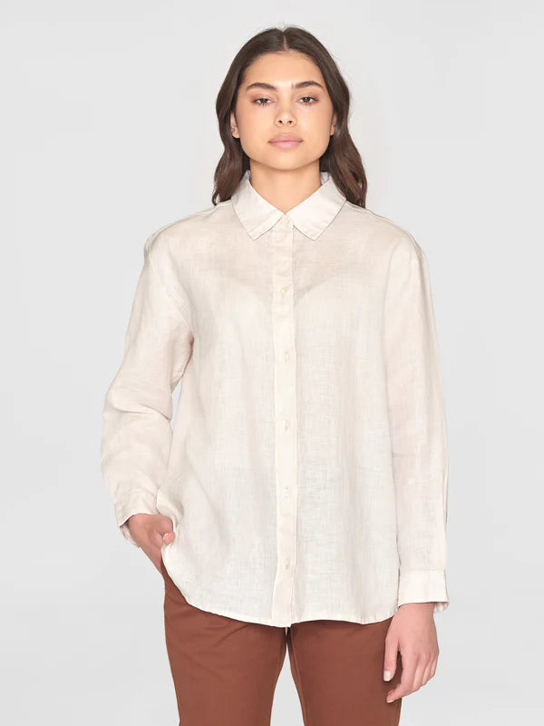 Loose Long Sleeve Linen Shirt (Feather Gray) - Knowledge Cotton Shirt