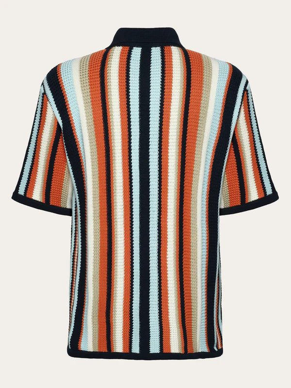 Loose Short Sleeve Striped Knitted Shirt - Regenerative Organic Certified - GOTS/Vegan (Blue Stripe)