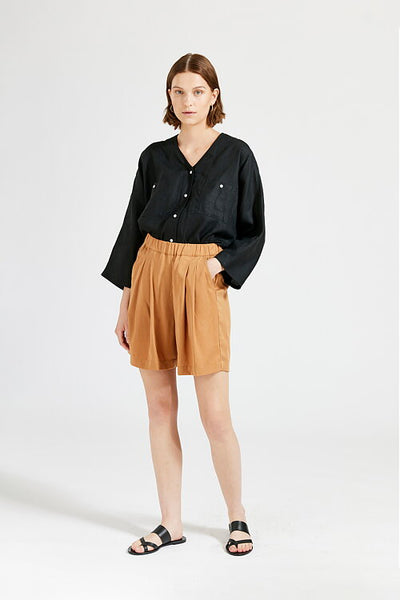 Sira Pleated Tencel Shorts (Ochre) - Maska