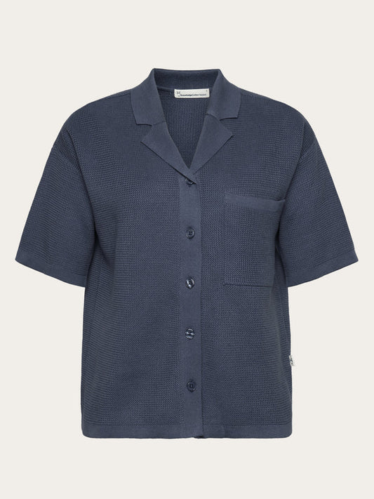 Racking Stitch kortærmet skjorte - Regenerativ økologisk certificeret - GOTS/Vegan (Vintage Indigo)