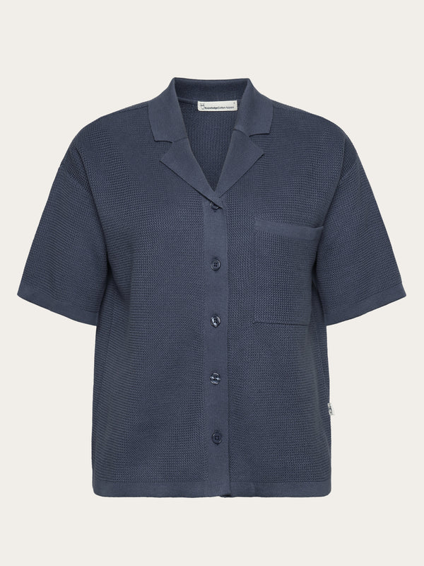 Racking Stitch Short Sleeved Shirt - Regenerative Organic Certified - GOTS/Vegan (Vintage Indigo)