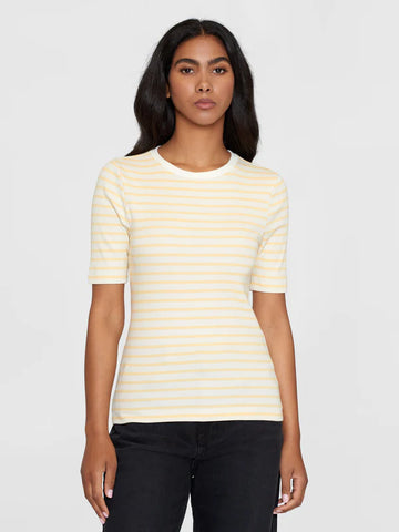 Striped Rib T-shirt (Yellow Stripe)  - Knowledge Cotton Apparel
