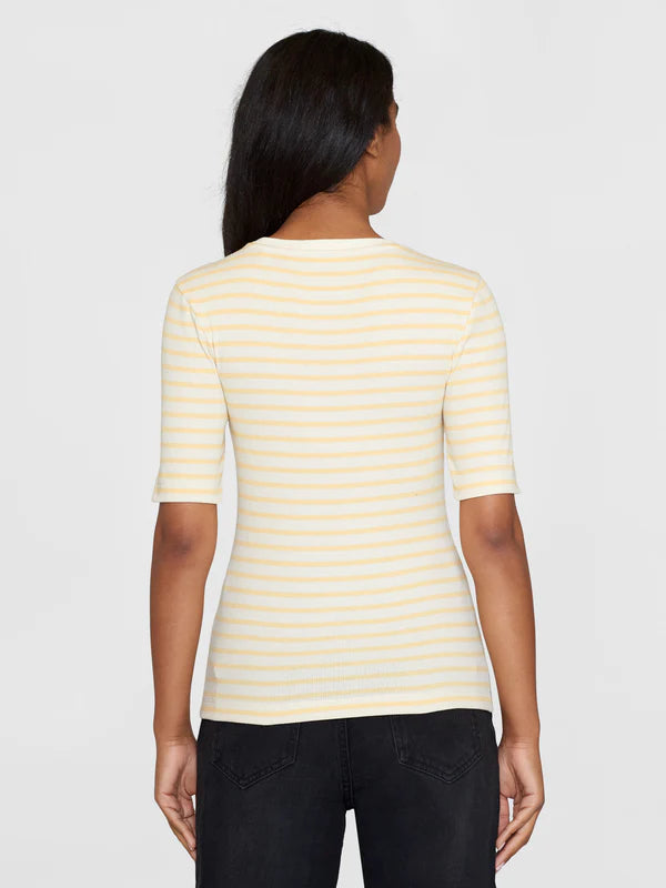 Striped Rib T-shirt (Yellow Stripe)  - Knowledge Cotton Apparel