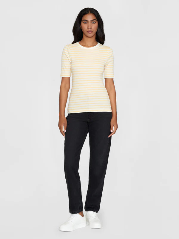 Striped Rib T-shirt (Yellow Stripe)  - Knowledge Cotton Apparel