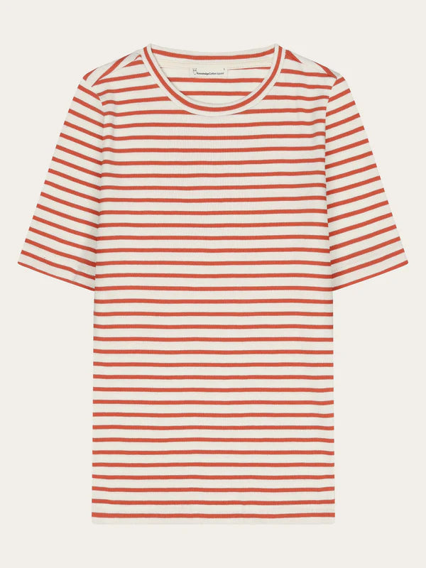 Striped Rib T-shirt - Regenerative Organic Certified - GOTS/Vegan (Red stripe)