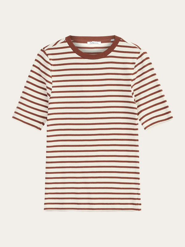 Striped Rib T-shirt (Brown)  - Knowledge Cotton Apparel