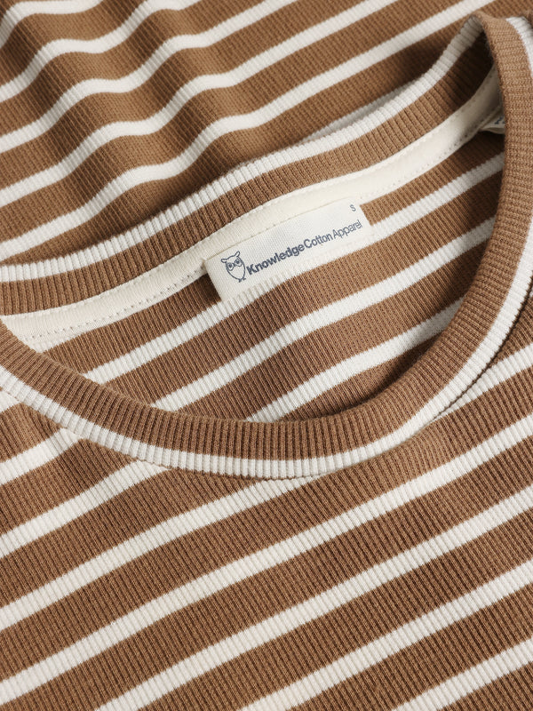 Striped Rib T-shirt - Regenerative Organic Certified - GOTS/Vegan (Dark Brown Stripe)