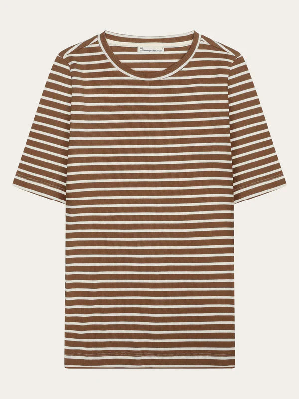 Striped Rib T-shirt - Regenerative Organic Certified - GOTS/Vegan (Dark Brown Stripe)