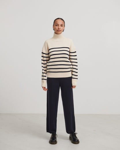 Chunky Sweater (Off White/Marineblå) - FUB