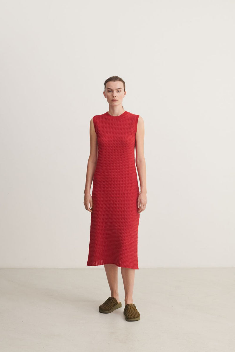 High Twist Pointelle Dress (Crimson Red) - FUB