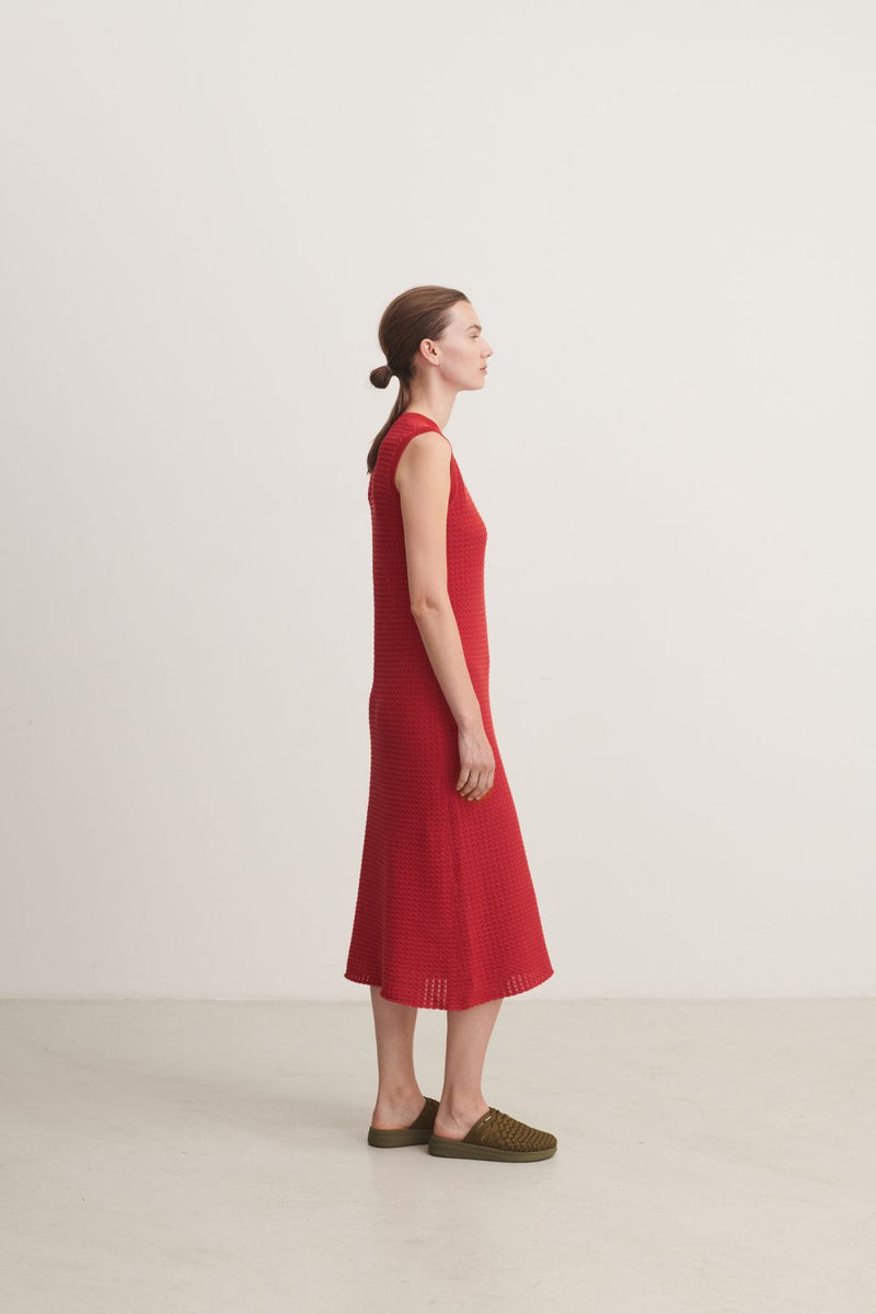 High Twist Pointelle Dress (Crimson Red) - FUB