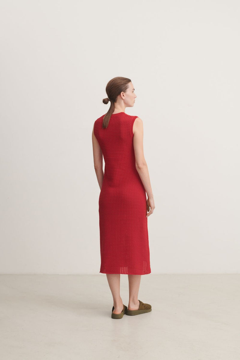 High Twist Pointelle Dress (Crimson Red) - FUB