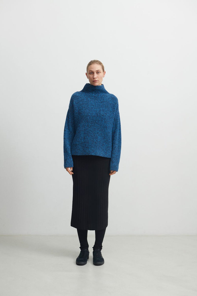 Lambswool Rib Sweater (Dark Navy/Deep Sky) - FUB