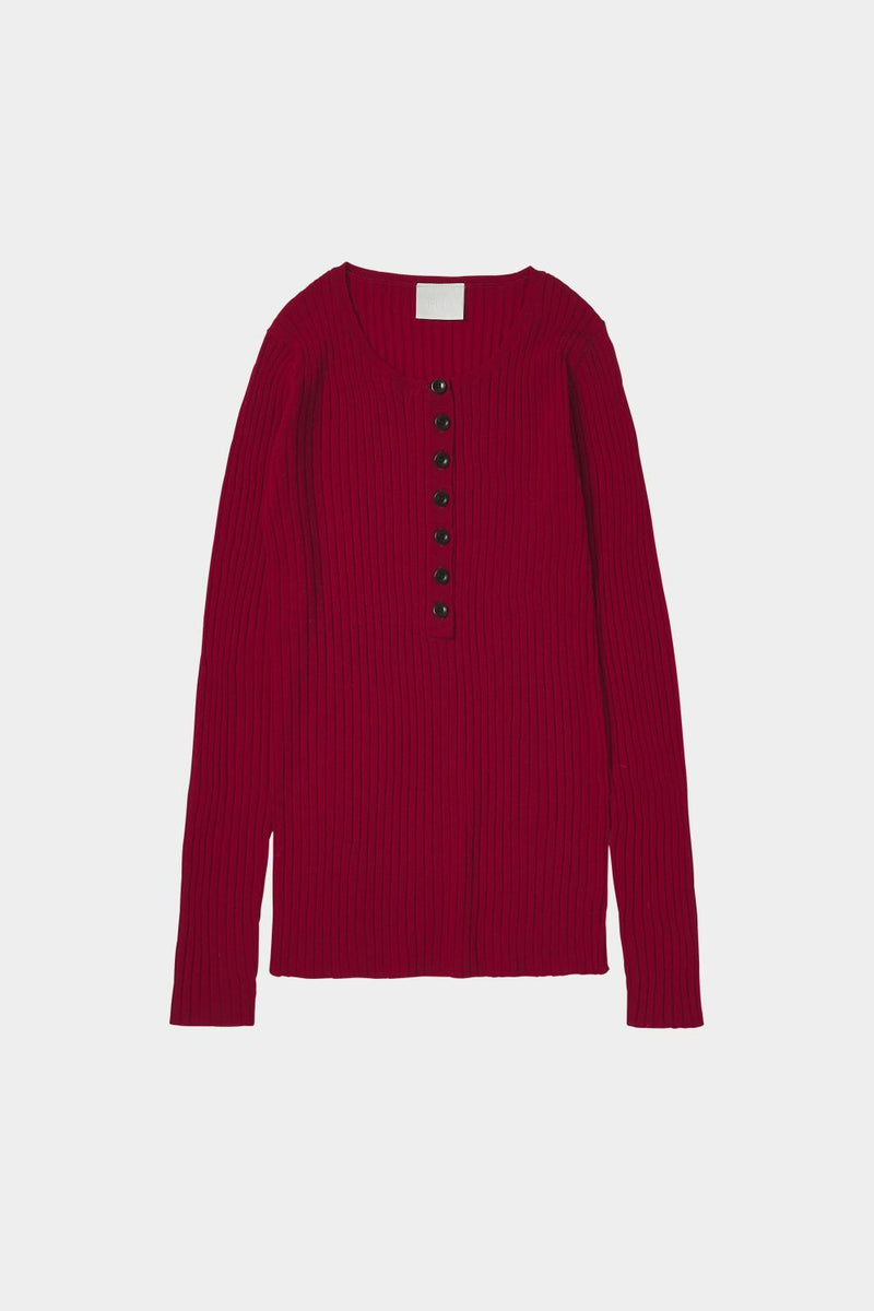 Rib Button Blouse (Red) - FUB