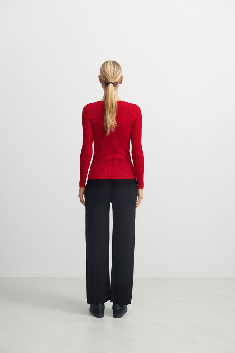 Rib Button Blouse (Red) - FUB