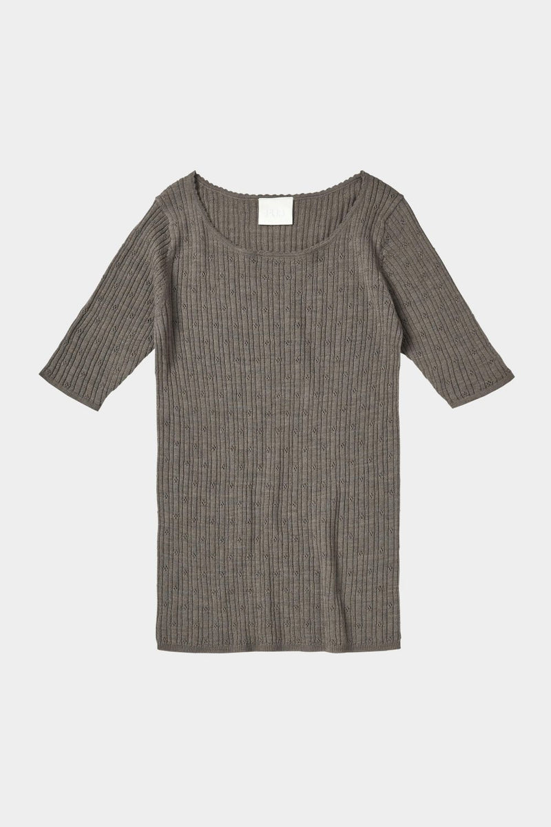 Slim Pointelle Tee (Hazel Melange) - FUB