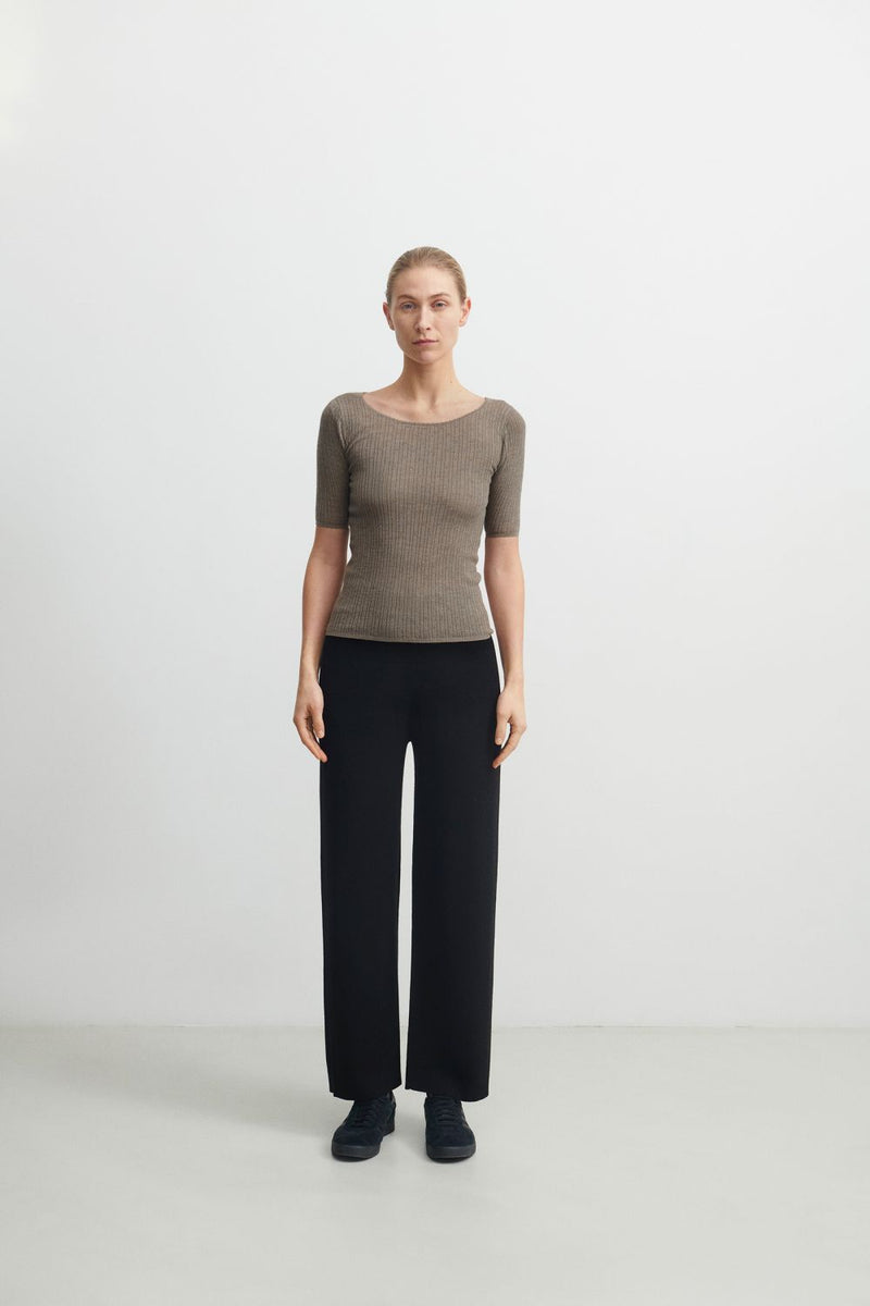 Slim Pointelle Tee (Hazel Melange) - FUB